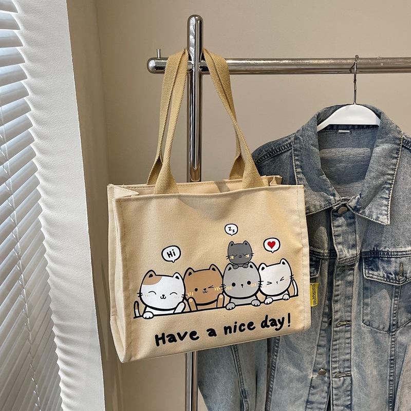 Сумка с мультяшным принтом, женская новая универсальная студенческая холщовая сумка, большая вместительная наплечная сумка-тоут