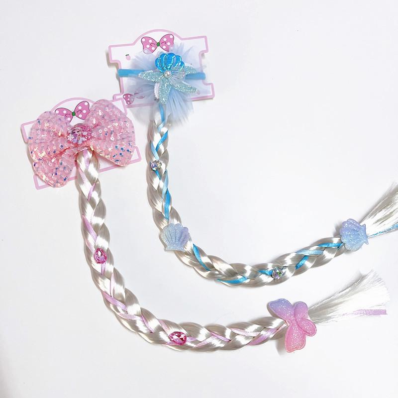 Детский милый парик-хвост с косичкой из сетки, украшенный морской звездой, жемчугом и бантом