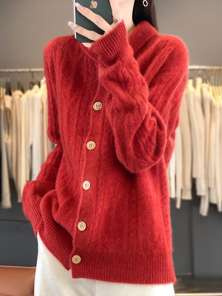 Autumn Women's 100% Wool Slim Fit Polo Collar Sweater - Trendy Long Sleeve Knitwear