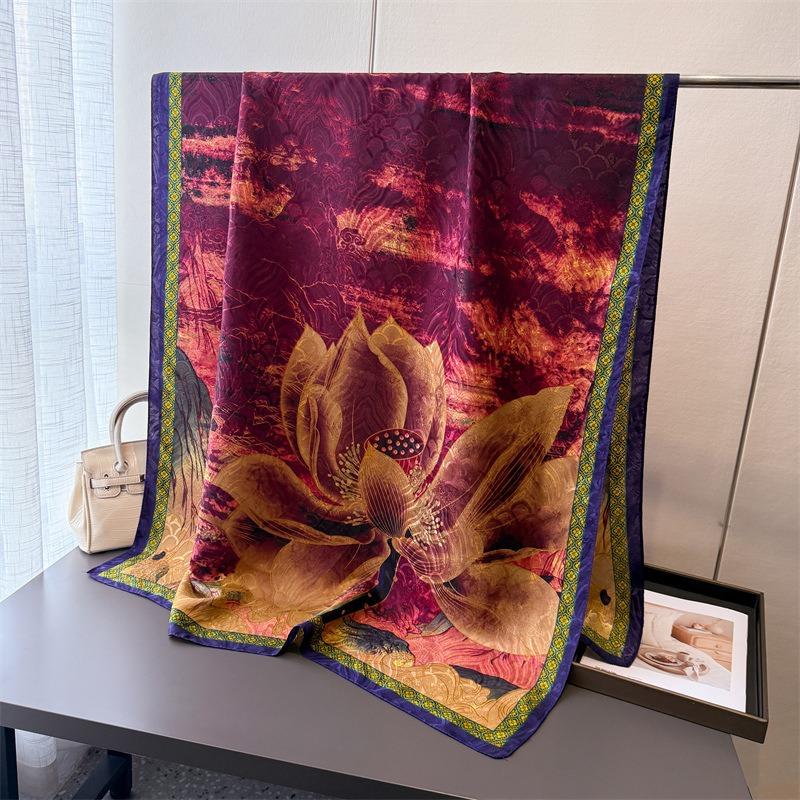 Blue Flower Yayun Printed Fragrant Cloud Yarn Spring and Summer New Silk Scarf Large Long Scarf Travel Shawl Sun Protection Women's Scarf Headscarf