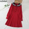 VONDA Женские летние полосатые платья с длинным рукавом и лацканами
