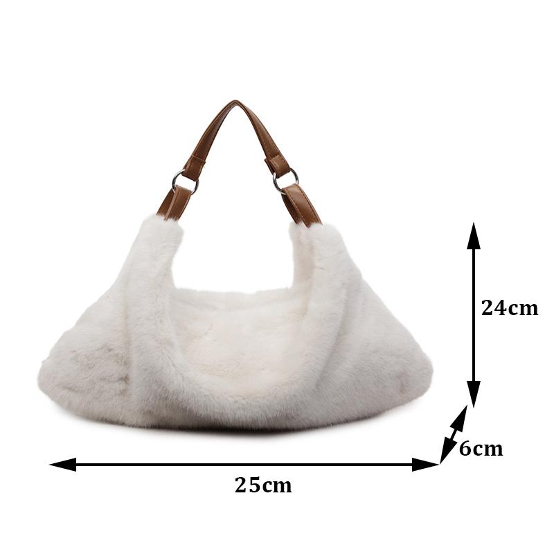 Yogodlns Women's Plush Crossbody Bag Single Shoulder Handbag Large Capacity Casual Autumn Winter Fur Hobo Bag Fashionable Underarm Bag
