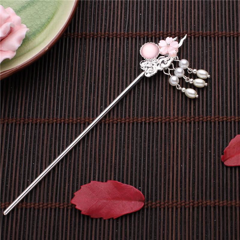 Crystal Bridal Ancient Style Chinese Hanfu Tassel Hairpin Pearl Hair Fork Flower Hair Sticks