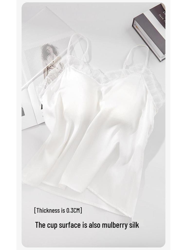 Tangge Luxury Lace-Trimmed Mulberry Silk Camisole with No-Wire Bra