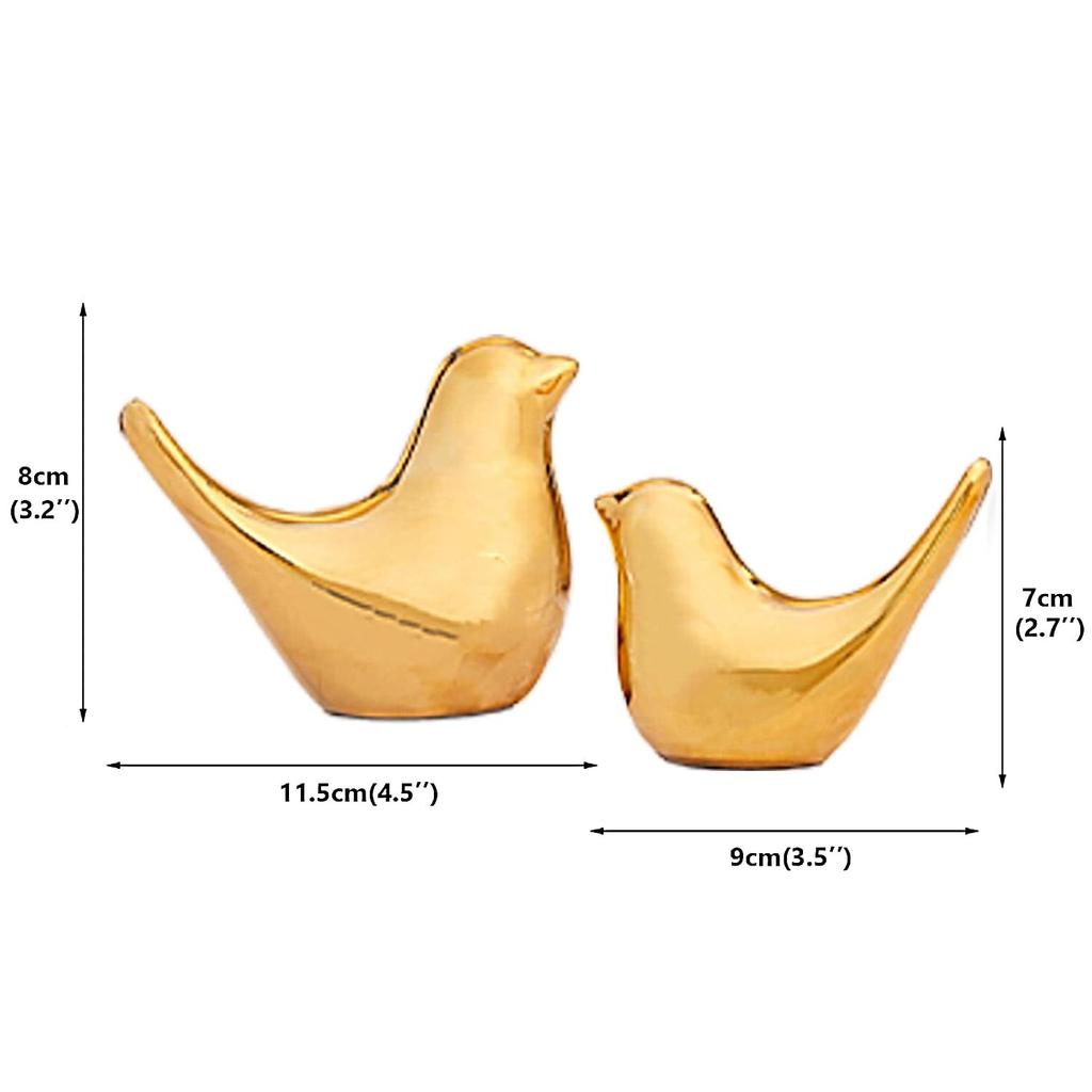 Ceramic Golden Blessing Birds Figurine for Home Decor | Living Room, Bedroom, Office Desk, Cabinets (Pack of 2, Golden)