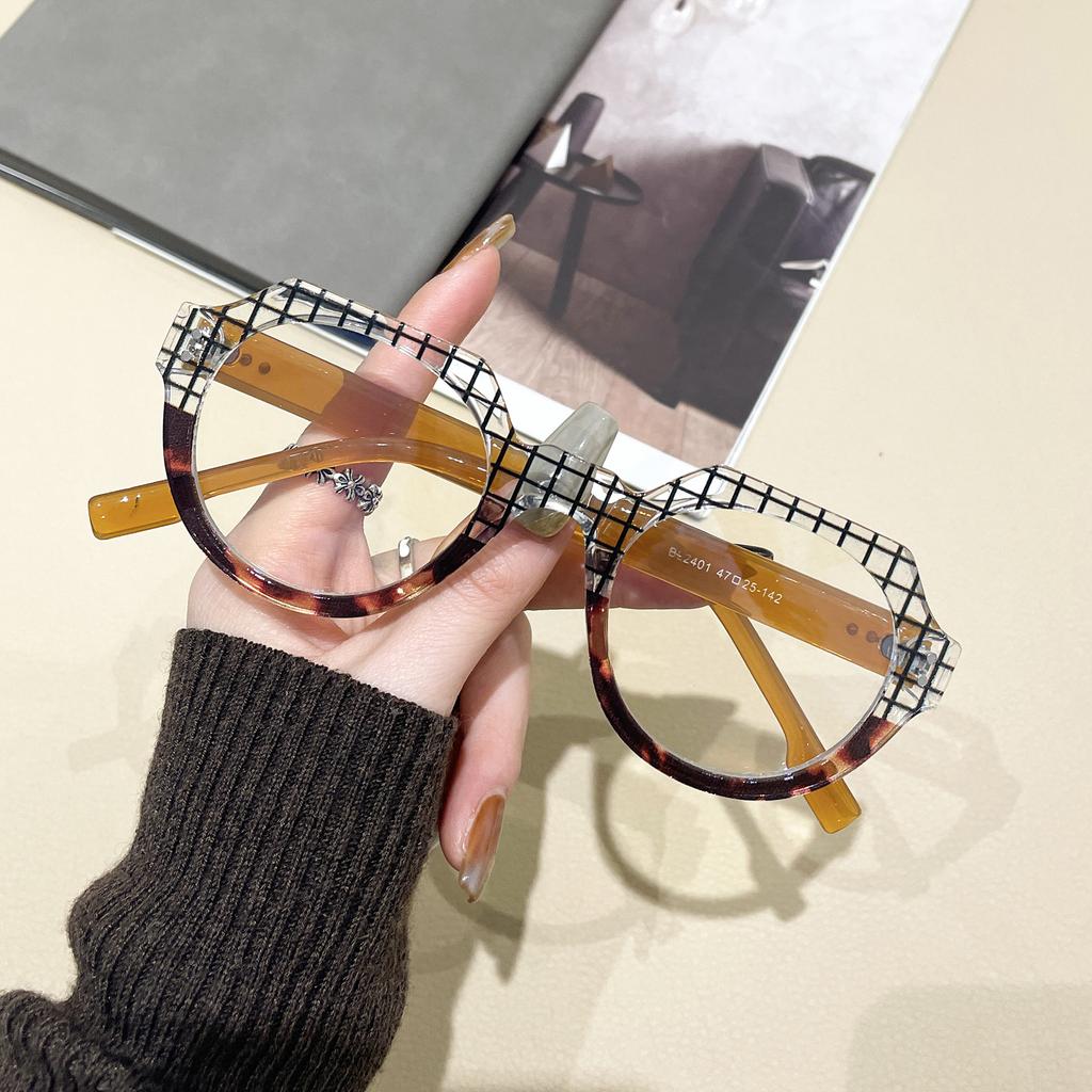 Fashion Plaid Frame Anti-Blue Flat Mirror, Street Shot High-End Plain Glasses Frame