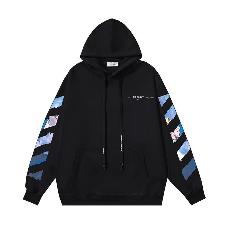 Off-White 2025 Autumn and Winter New OW Monet Oil Painting Arrow Print Men's and Women's Hooded Sweatshirt Sweatshirt