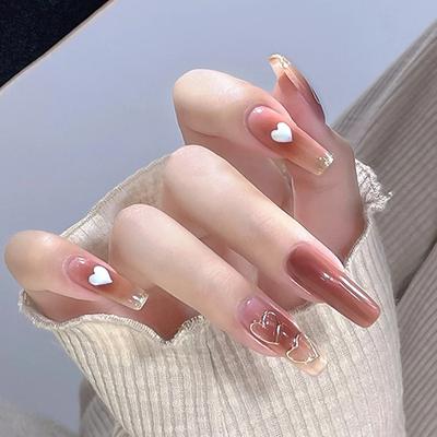 24 шт. Летний дизайн ногтей Ice Clear Blush Wearing Nail Sweet Ice Pomelo Love Milk White Nail Art Tablets Fake Nail