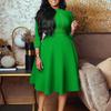 Plus-Size African Women's Big Swing Dress with Stand-Up Collar and Three-Quarter Sleeves