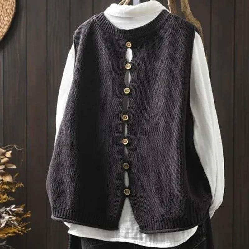 Вязаный жилет женский свободный большого размера повседневный универсальный без рукавов на пуговицах сзади