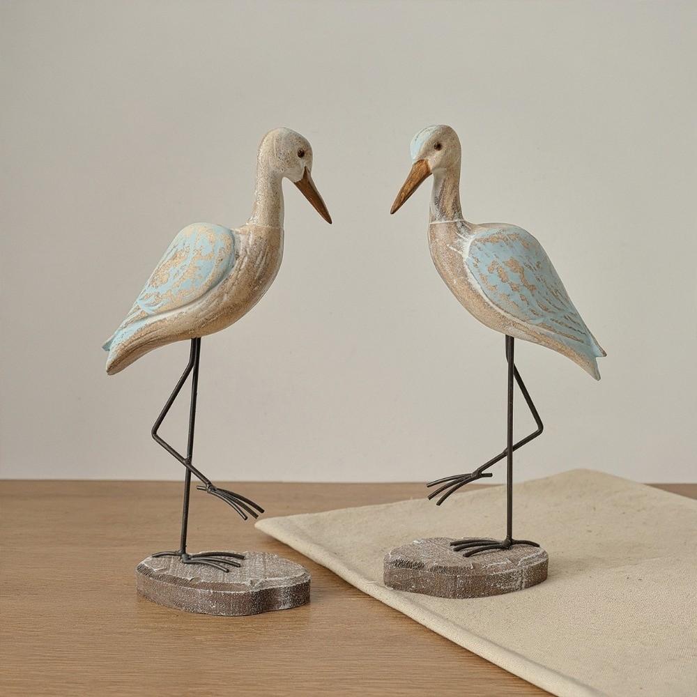 Realistic Sea Bird Figurine Vintage Wooden Carving Statue Room Decoration