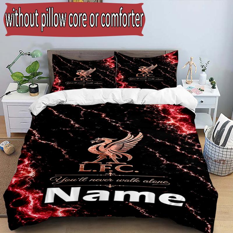 3pcs Duvet Cover Set (1*Duvet Cover + 2*Pillowcase, Without Core), Custom Name Liverpool F.C Pattern Bedding Set, Home Bedroom Decor Gift