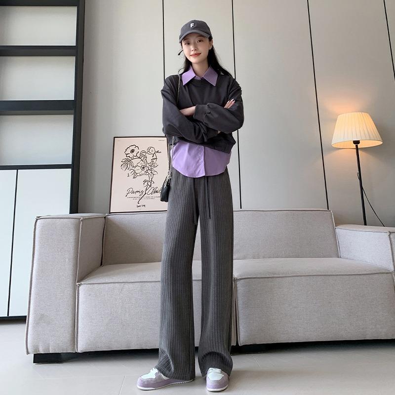 Narrow Version Wide-leg Pants Women's Autumn and Winter New High-waisted Drape Small Loose Straight Casual Glutinous Rice Pants