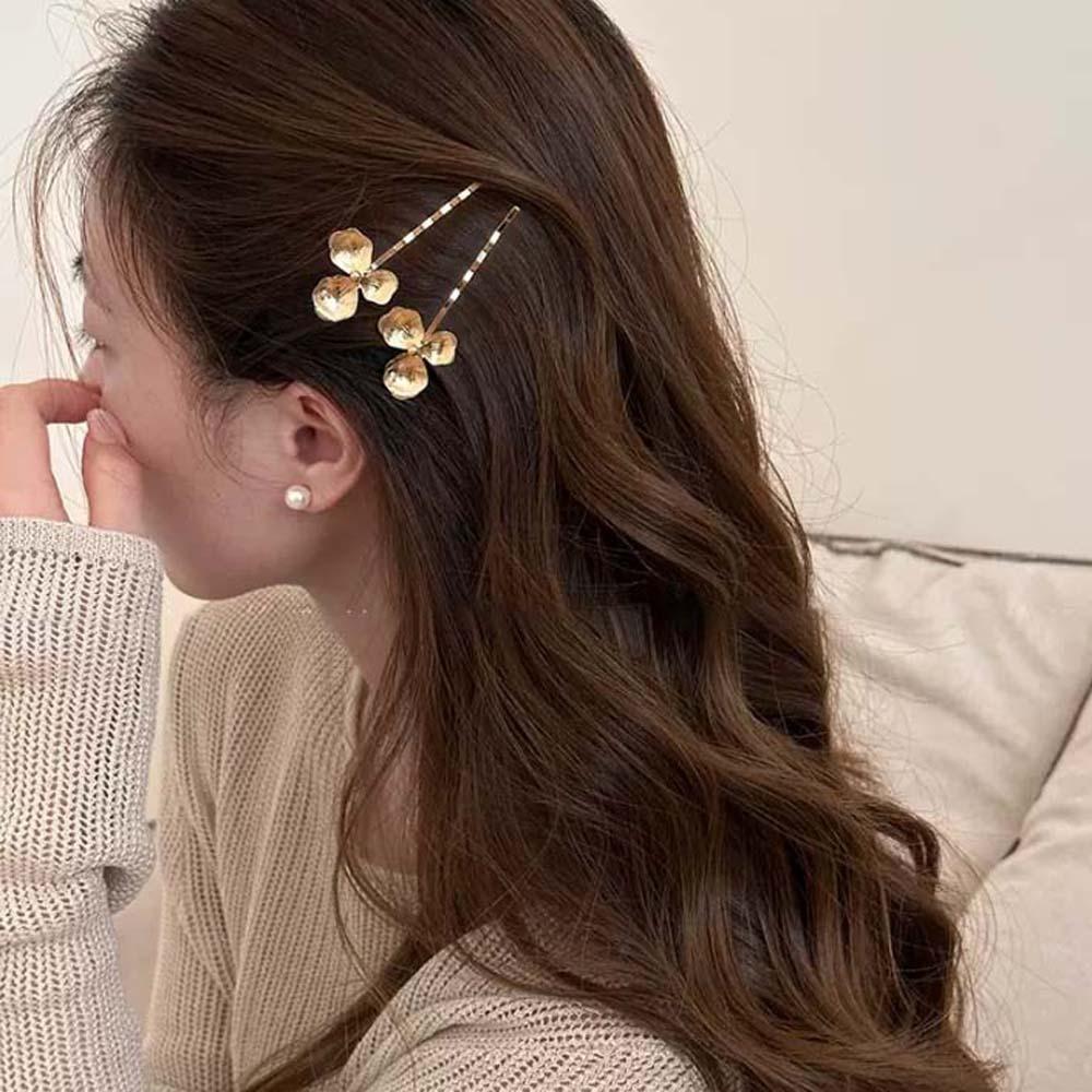 5pcs Hairstyle Tools Golden Flower Hair Forks Retro Wave Zinc Zinc Alloy Barrettes Pearl Side Clips Daily