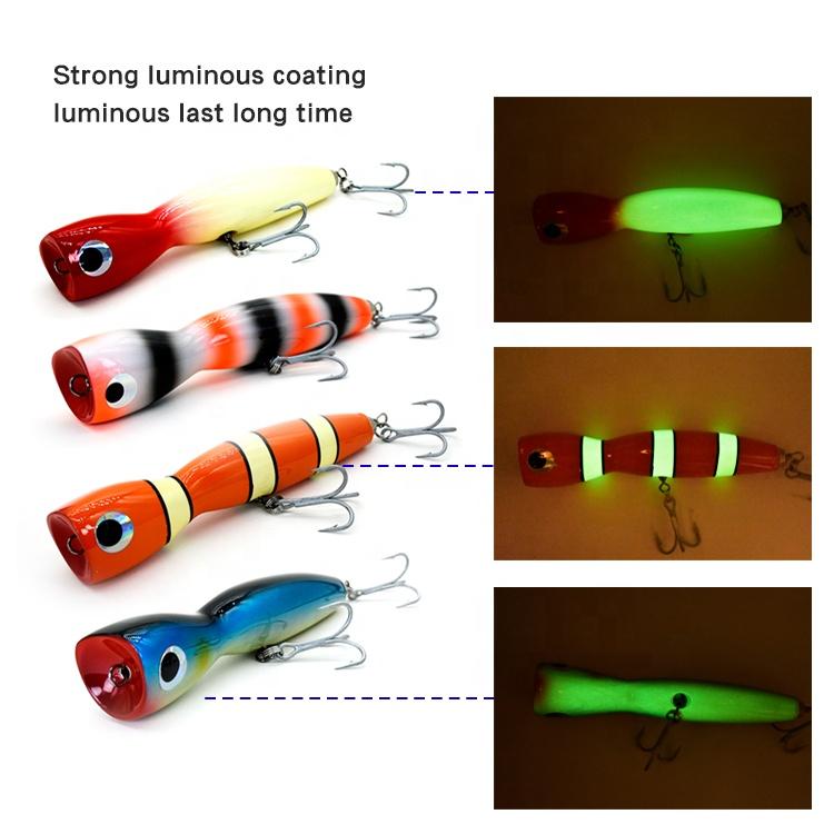 185mm 90g Handmade GT Trolling Lure with Heavy Duty VMC Hooks Topwater Surface Floating Wood Bait Wooden Popper Lure