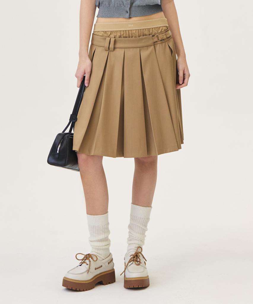 GROVE Reva Pleats Skirt (Beige)
