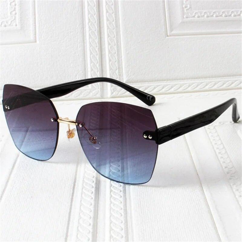 Модные солнцезащитные очки без оправы, женские роскошные винтажные солнцезащитные очки с нерегулярной отделкой, женские очки с градиентом, зеленые UV400