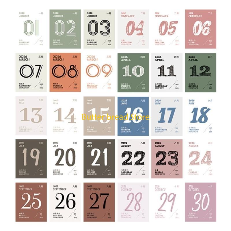 W89C 2026 Tearable Desk Calendar 365 Day Daily Calendar Writing Notepads Light Weight Portable For Daily Tasks And Reminders