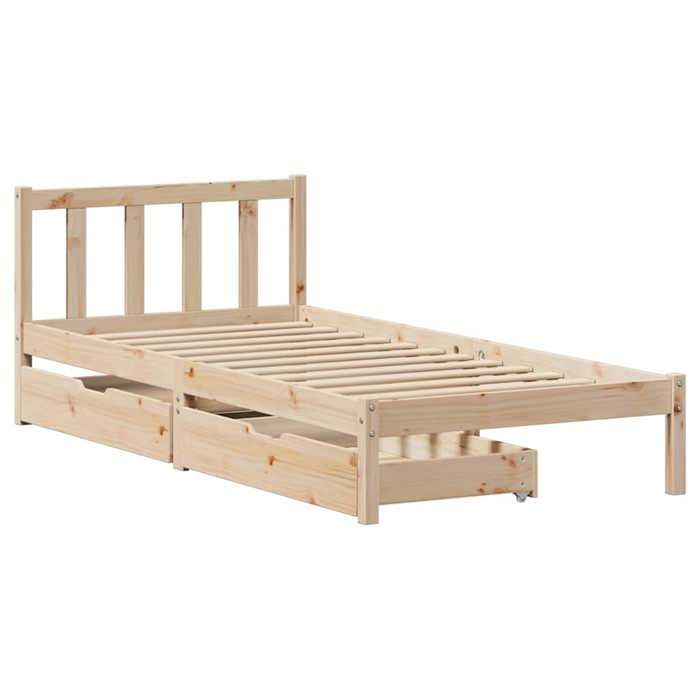 VidaXL Cadre de lit avec tiroirs 100x200 cm bois massif de pin, sommier, cadre de lit simple, cadre de lit en bois massif, 3301471