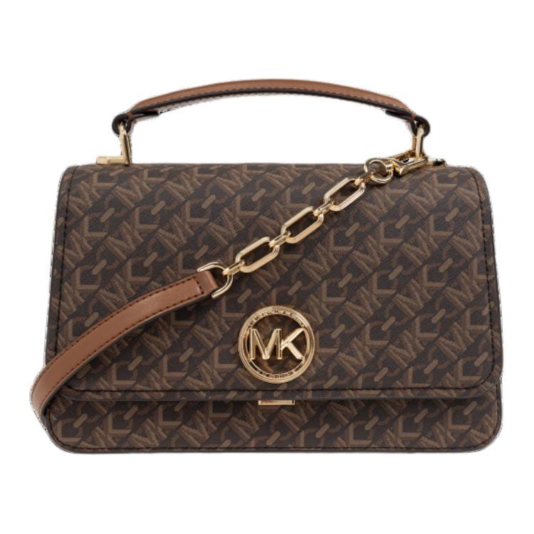 MICHAEL KORS Delancey Canvas With Leather Shoulder Bag, Crossbody Bag, Handbag Unisex Brown 32T4GD8C5B-227