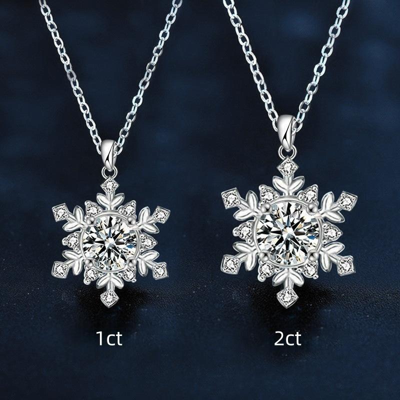S925 Sterling Silver Snowflake Necklace for Women Versatile High-End Feel Moissanite Pendant Silver Collarbone Chain Gift
