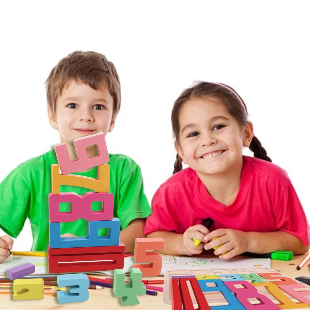 Large Particle 3D Digital Puzzle Wooden Stacking Blocks Digital Building Blocks Children's Toy
