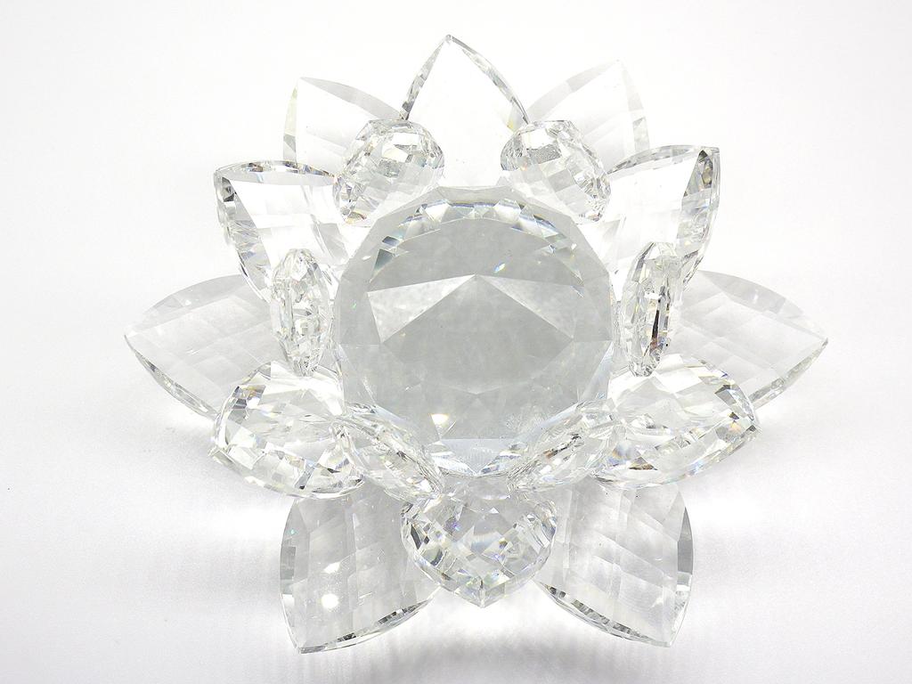 Lotus Flower Crystal Glass Figurine Interior Flower Lotus Feng Shui Good Luck Suncatcher (12cm)