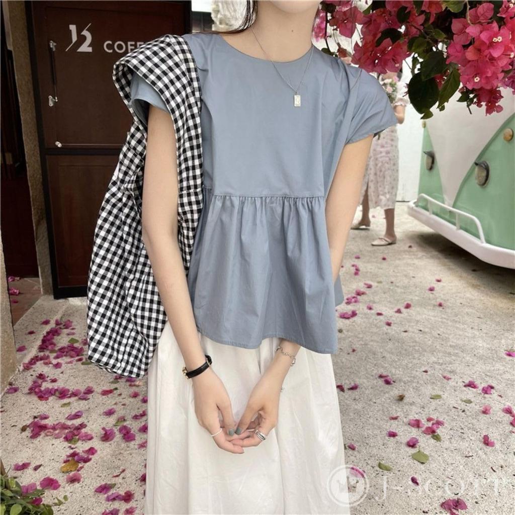 J-Scott Women's Back Ribbon Top, A-Line, Gathered Waist, Stylish, Elegant, Natural, Flattering, Feminine, Blue, JS176-BL-L