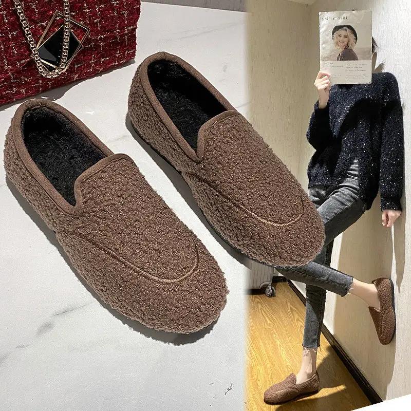 Furry Shoes Women Outdoor Fashion Flats Shoes Hot Sale Soft Comfortable Slip On Loafers Walking Footwear Woman Zapatos De Mujer