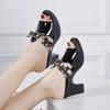 Fashion GKTINOO Fashion New Split Leather Slippers Anti-skid Summer High Heels Bowknot Sandals Mom Shoes For Outside