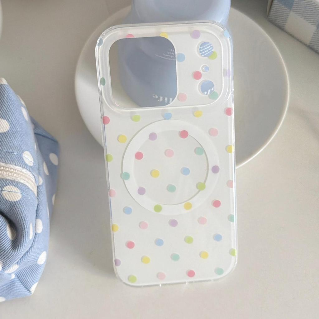 Цветной чехол-подставка с рисунком в горошек и мишкой для iPhone 15/14/16 17 Pro Max