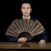Gold-Flecked Surface Bamboo Folding Fan Decorative Fan  Calligraphy Painting