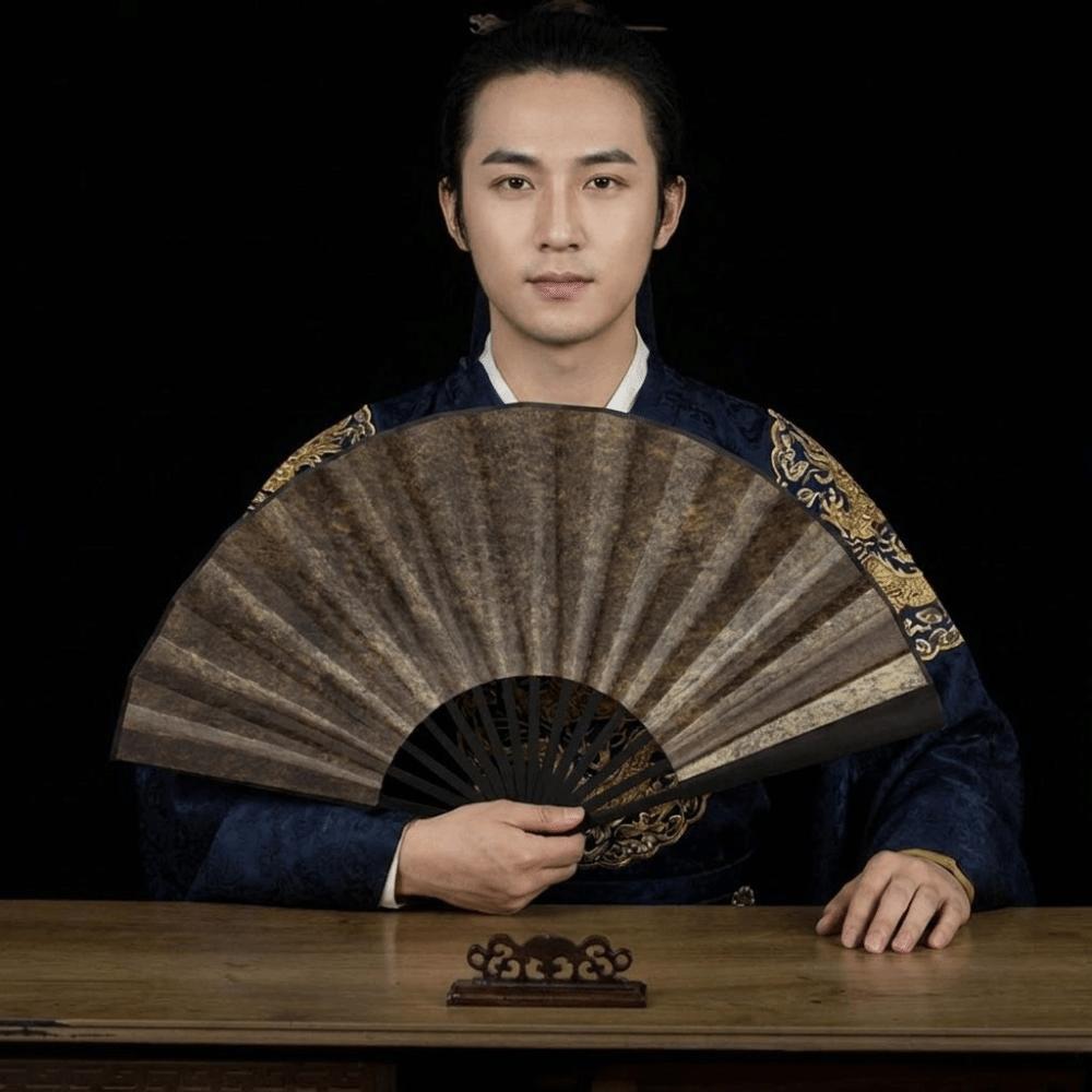 Gold-Flecked Surface Bamboo Folding Fan Decorative Fan Calligraphy Painting