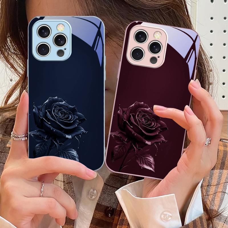 Темно-золотая роза для iPhone 16 E 15 14 13 Plus 12 mini 11 Pro Max XR Xs Max X 7 8 6 6S 2022 Чехол для телефона из закаленного стекла