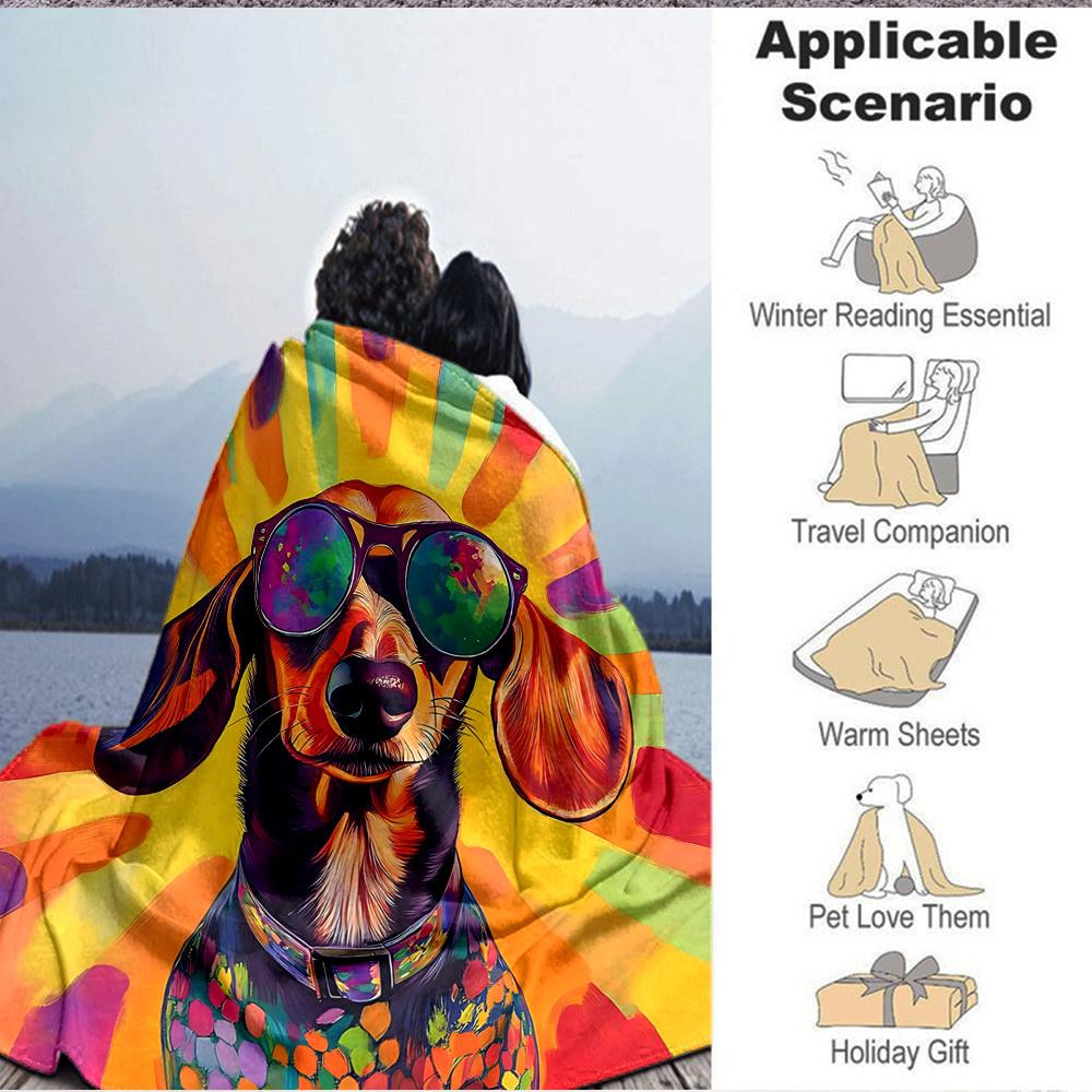 1pc Colorful Dog Print Blanket, Lightweight Flannel Fleece with Digital Printing, Soft Warm for Sofa, Travel, Camping, Office, Couch, Chair, and Bed,