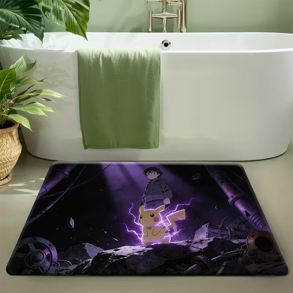 Pokemon Pikachu and Starters Cute Pattern Print Non-slip Doormat, Soft Absorbent Floor Rug for Home Decor