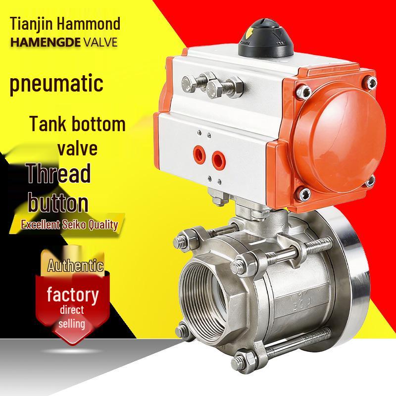 Hammond Pneumatic Sanitary Tank Valve FQ611F-10P: Threaded Ball, Half/Full Open, No Dead Space.