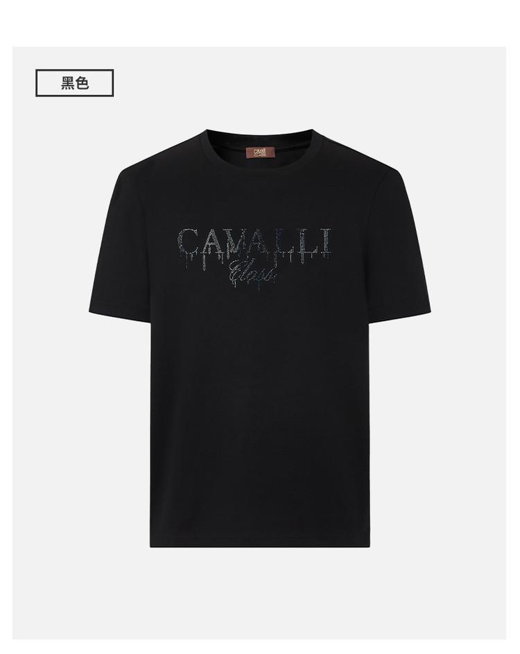 [Skin friendly and comfortable rhinestone logo] Spring and summer simple and clean daily commuting men's short sleeved T-shirt