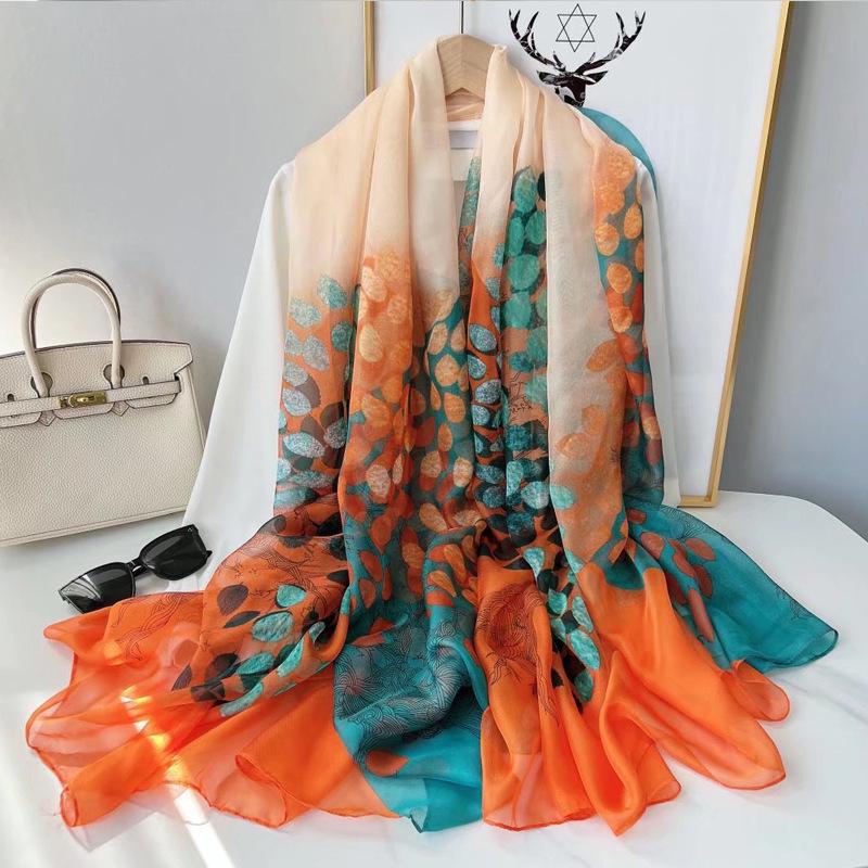 Women's Long Printed Silk Scarf - Ultra-Thin, All-Season, Middle-Aged Mother Style