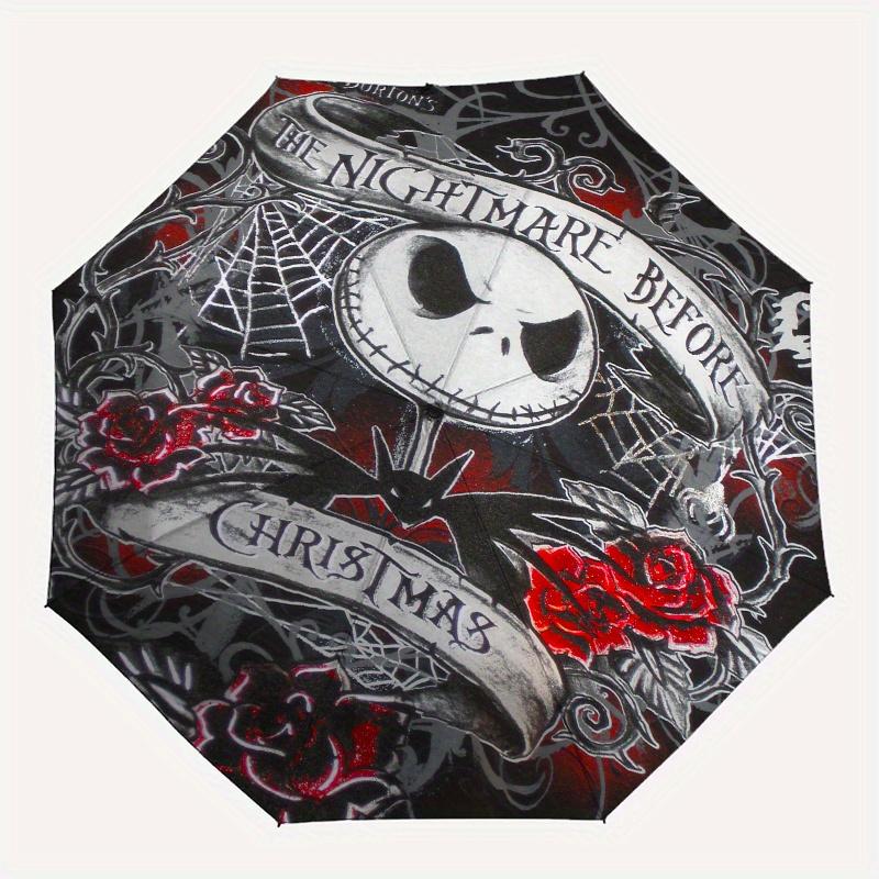 Jack Skellington,Nightmare Before Christmas Themed Automatic Opening and Closing Folding Umbrella, Reinforced 8 Ribs, Compact Travel Design,