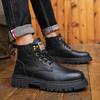 New 2024 Genuine Leather Casual Ankle Boots Men Round Toe Boots Comfy Lace-Up Anti-Slip Boots Outdoor Fashion Brand Casual Boots