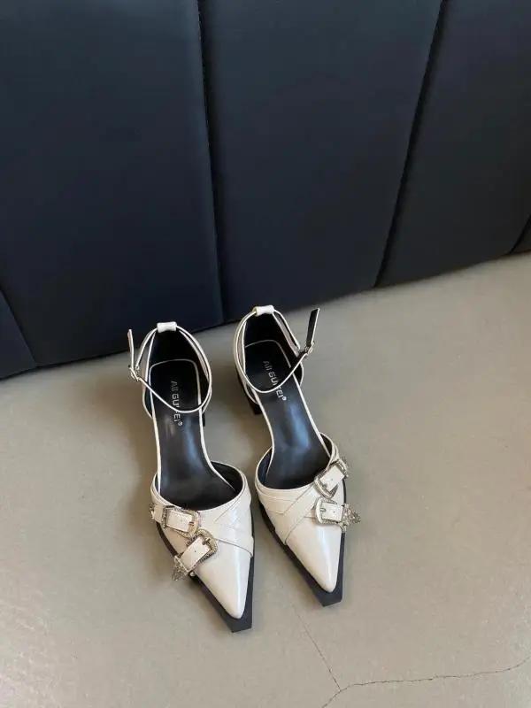 Весенняя обувь Прозрачный каблук Женские сандалии Эспадрильи Платформа Средний 2025 Женская Девушки Бежевый Мода Высокий Заостренный Ретро Средний Закрытый