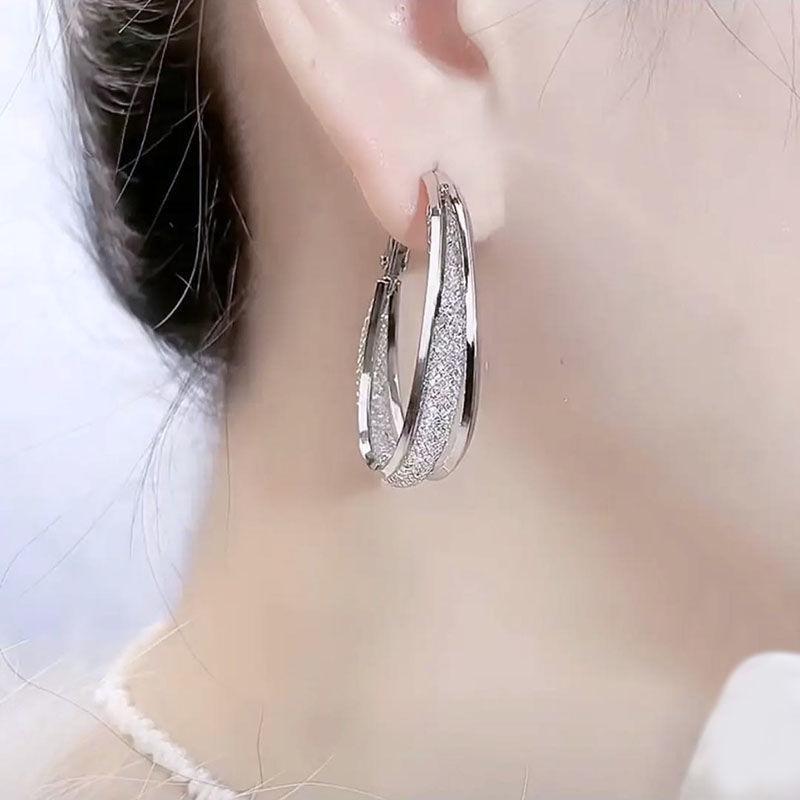 Boho Silver Oval Earrigns Large Hanging Anti Allergy Silver Needle Earrings Hoops Fashionable Circle Design Luxury Earrings