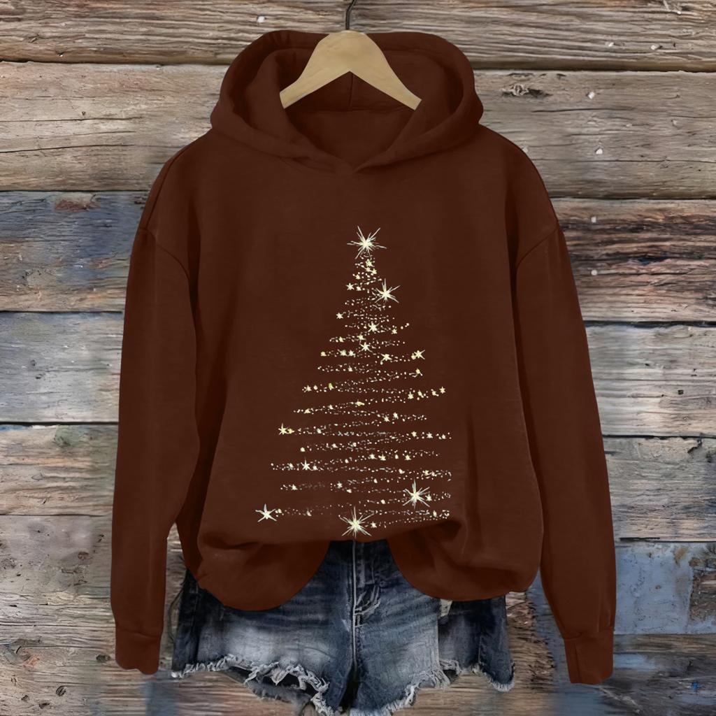 Ladies' Christmas Printed Casual Long Sleeved Round Neck Sports Hoodie Top