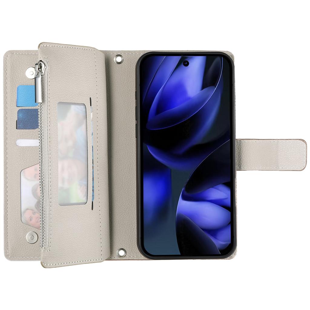 For Google Pixel 10 Pro XL/Pixel 9 Pro XL Case Zipper Wallet Color Splicing Leather Flip Phone Cover with Straps