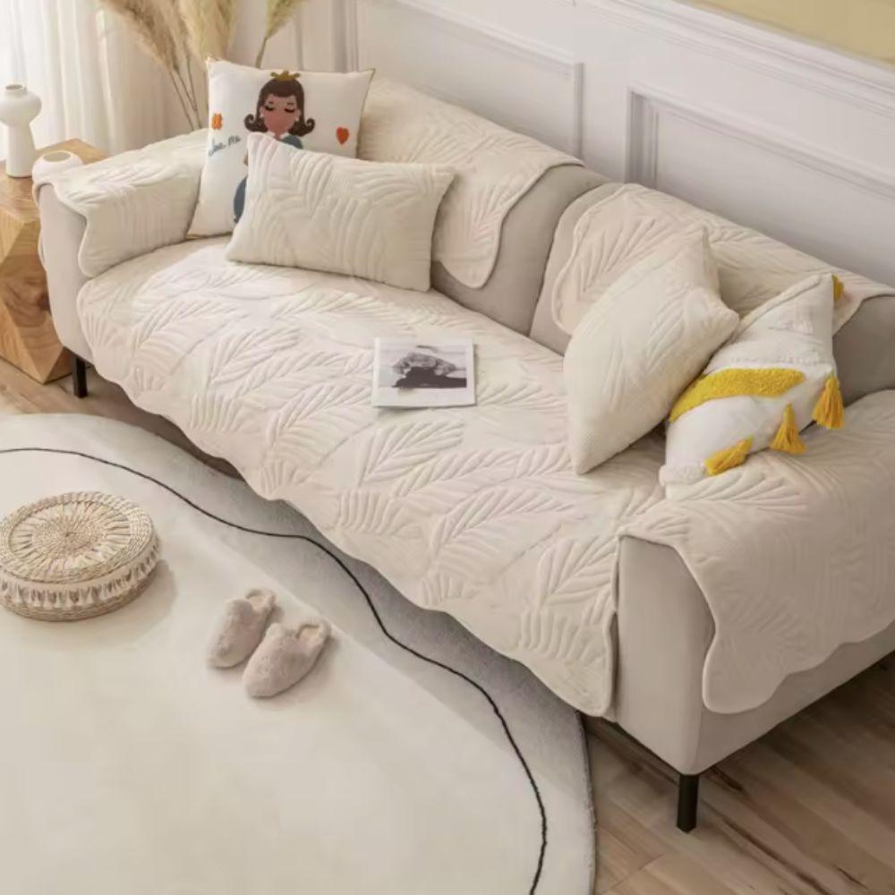 Practical Milk Velvet Leaf Pattern Sofa Cover Nordic Style Non-slip Couch Cover Washable Warm Sofa Mat Winter