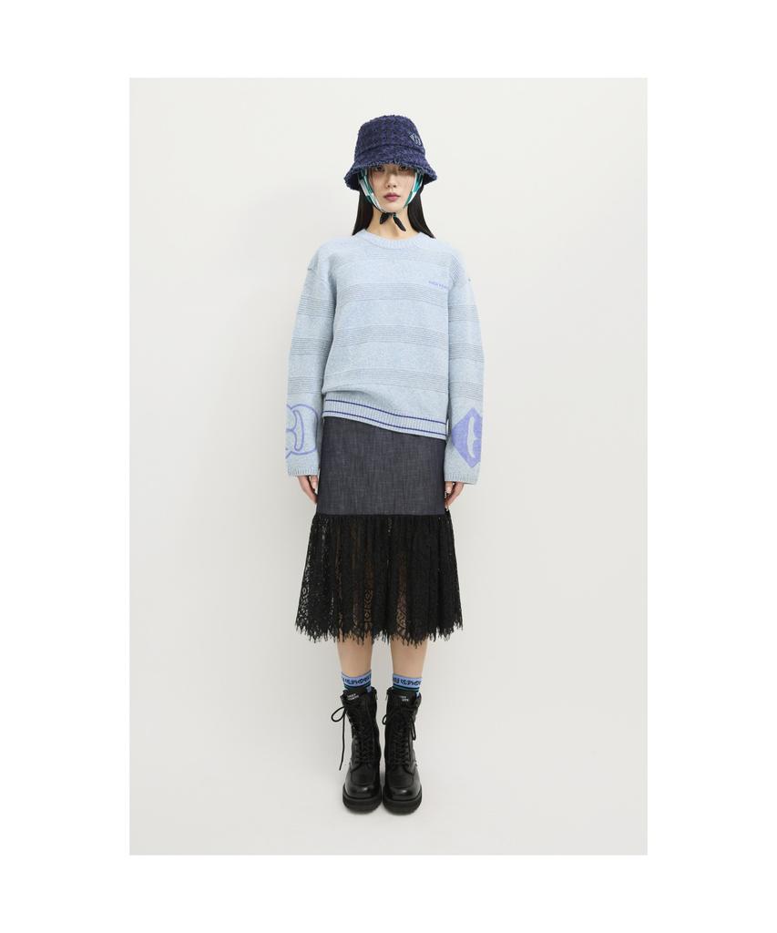 LUCKY CHOUETTE Sleeve Emblem Printed Kni Pullover (Light Blue) Lfwas25110Bul