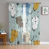 Cute Cats Tulle Sheer Window Curtains For Living Room The Bedroom Modern Chiffon Voile Organza Curtains Decor Drapes