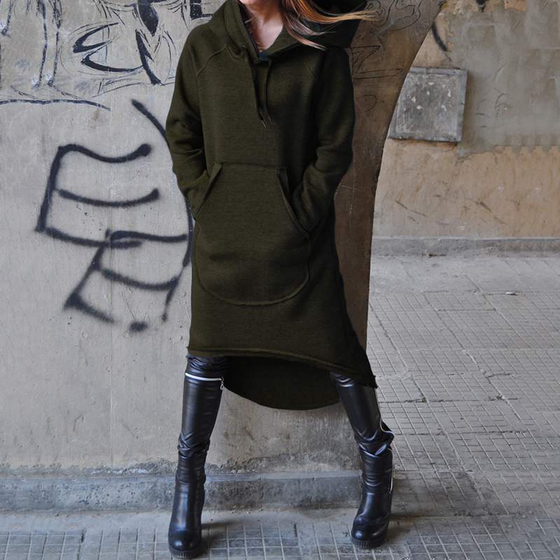 Осенне-зимняя женская куртка больших размеров с капюшоном и асимметричным кроем, длинная толстовка