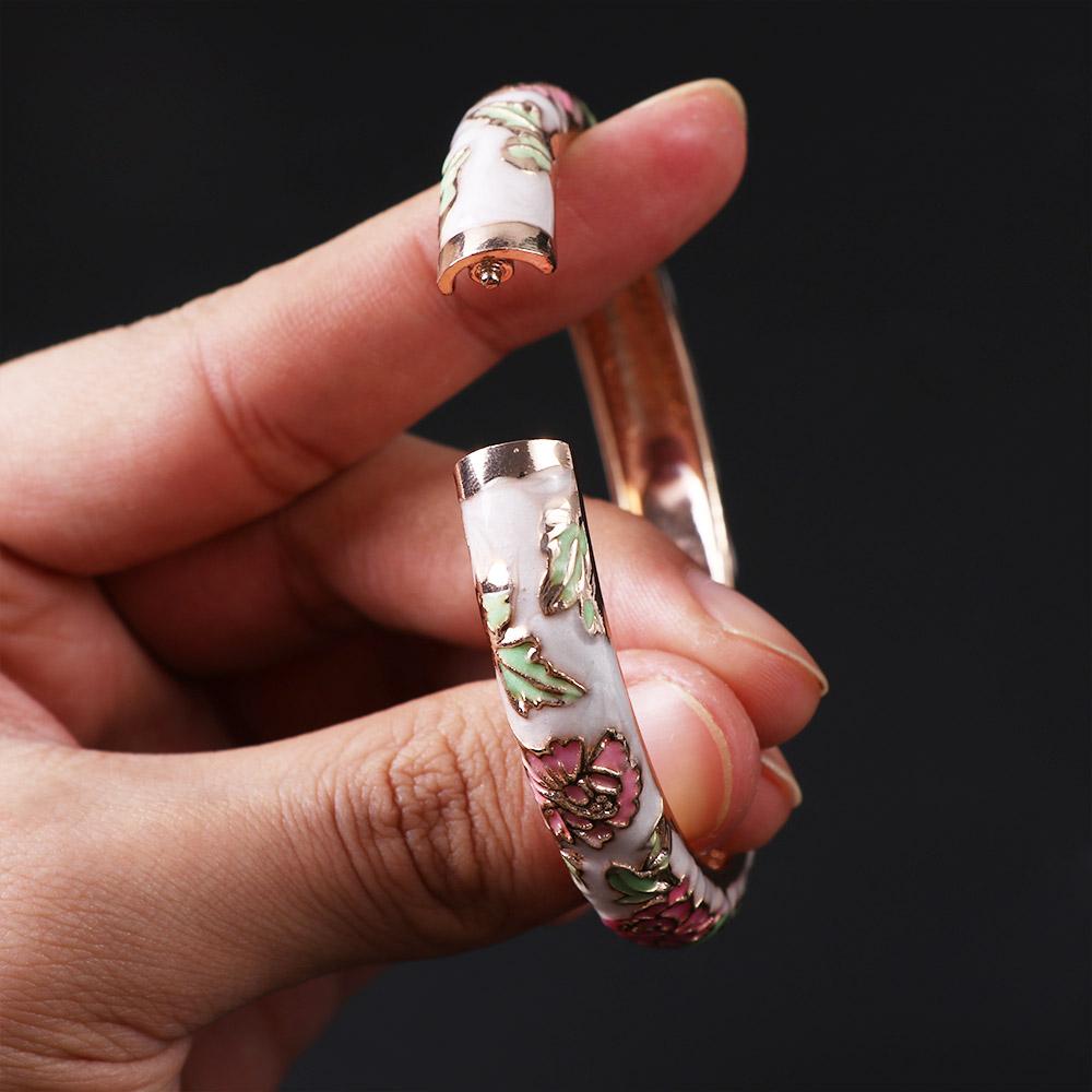 Ethnic Gifts For Women Girl Peony Cloisonne Enamel Filigree Bracelet Accessories Jewelry Bangles